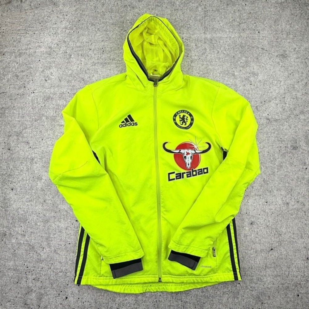 Adidas Chelsea Soccer 2016/17 Hooded Rain Training Jacket Neon Green Mens Small